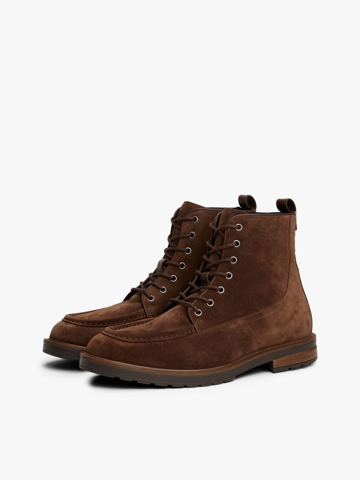 Suede Warm Lined Cleat Moc Toe Boots — Brown