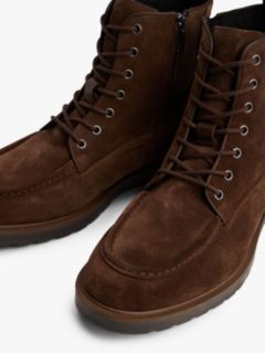 Suede Warm Lined Cleat Moc Toe Boots — Brown 6