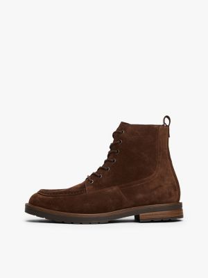 braun rutschhemmender wildlederstiefel mit moc toe für herren - tommy hilfiger