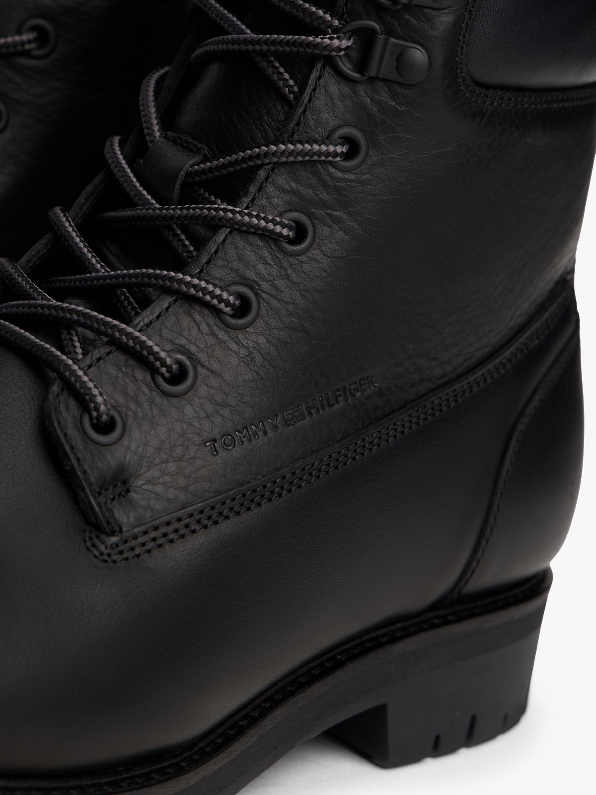 Cleat Leather Lace-Up Boots — Black