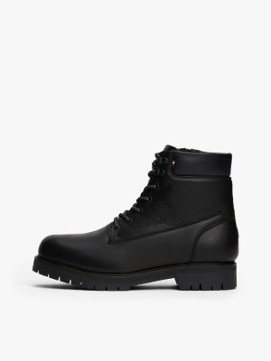 schwarz rutschhemmender schnürstiefel aus leder für herren - tommy hilfiger