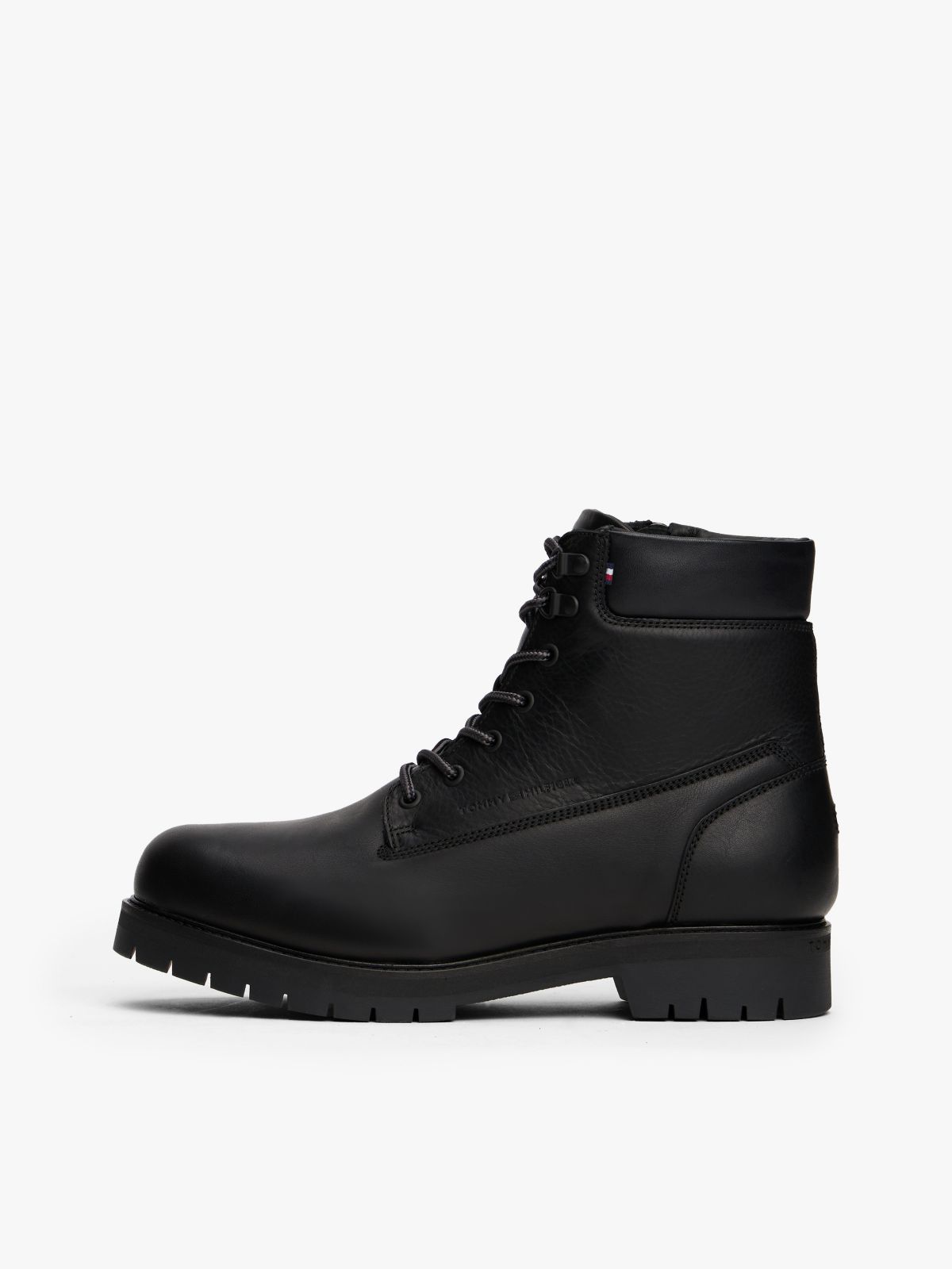 Cleat Leather Lace-Up Boots — Black