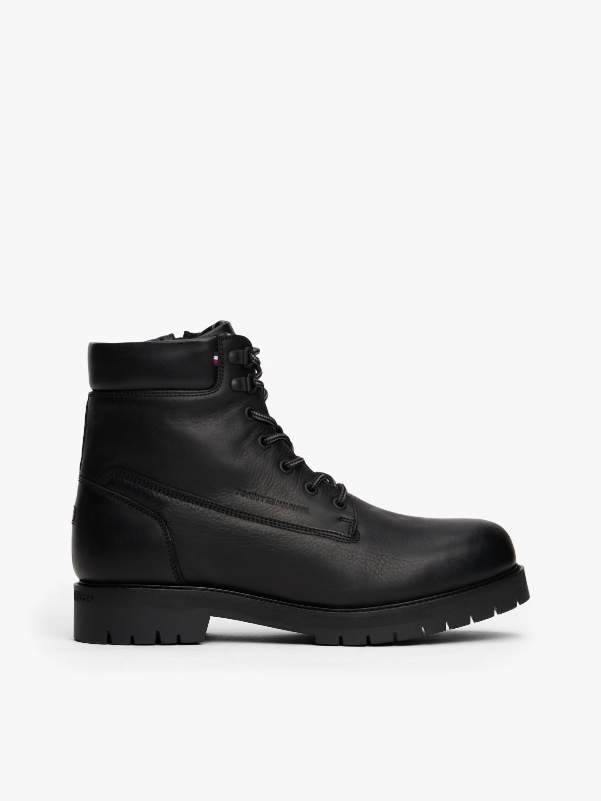 Cleat Leather Lace-Up Boots — Black