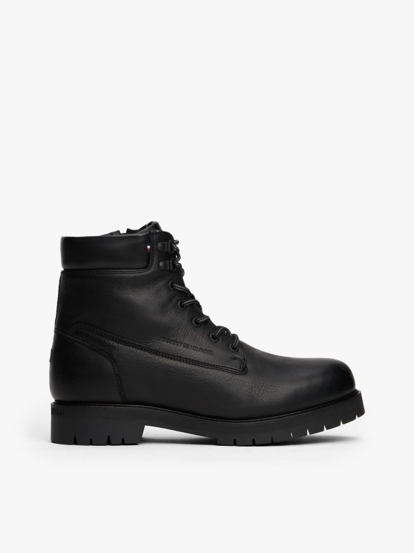 Cleat Leather Lace-Up Boots — Black