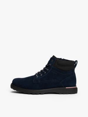 blue suede cleat lace-up boots for men tommy hilfiger