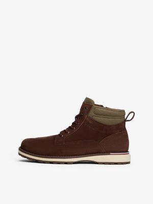 brown suede cleat lace-up boots for men tommy hilfiger
