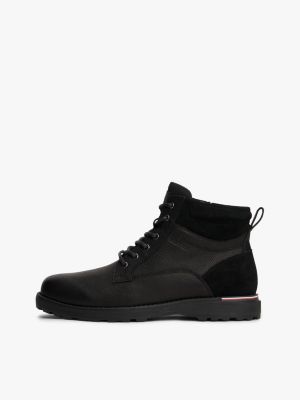black leather cleat lace-up boots for men tommy hilfiger