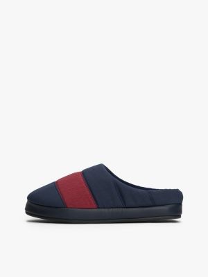 blue colour-blocked quilted slippers for men tommy hilfiger