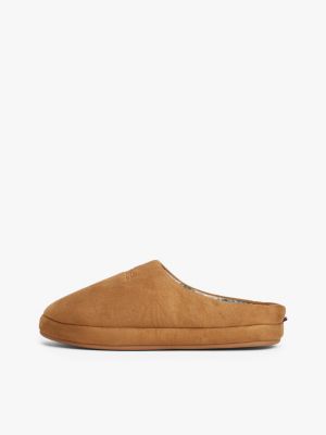 brown logo warm lined slippers for men tommy hilfiger