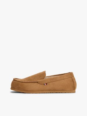 brown fleece lined driver slippers for men tommy hilfiger