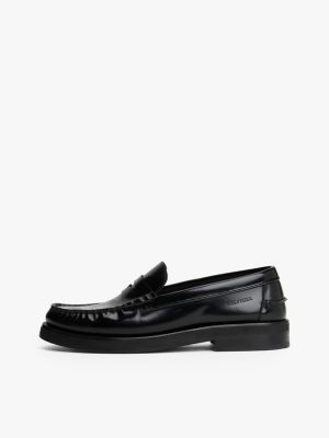schwarz leder-loafer mit geprägtem logo für herren - tommy hilfiger