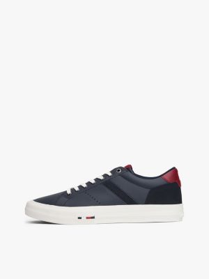 blau leder-sneaker mit strukturmix für herren - tommy hilfiger