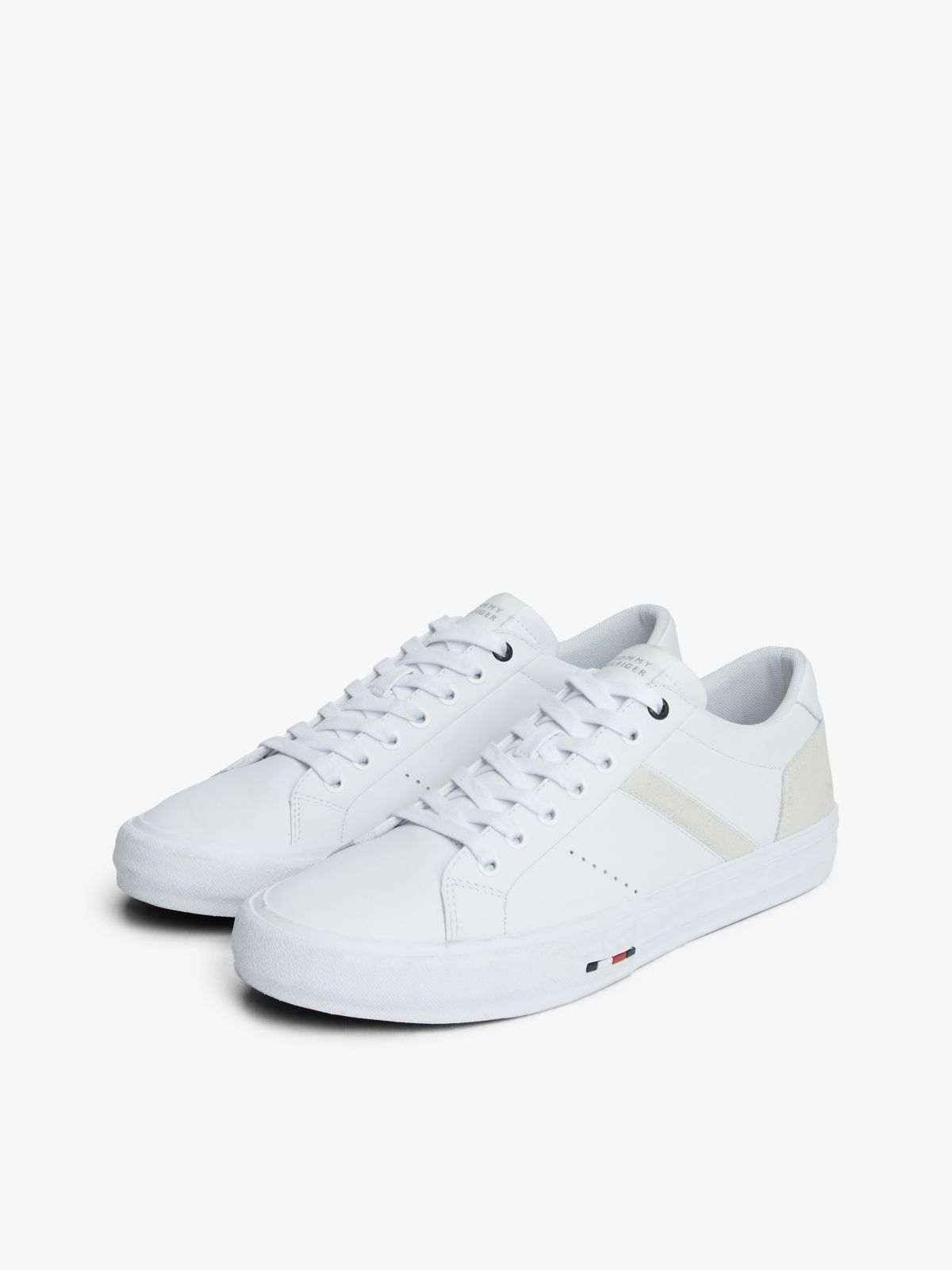Leather Mixed Texture Trainers — White