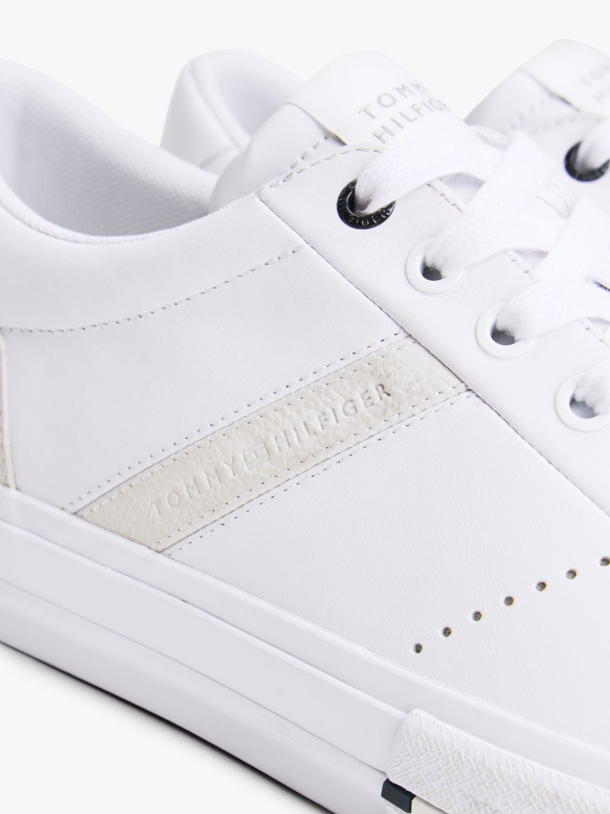 Leather Mixed Texture Trainers — White