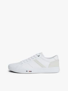 Leather Mixed Texture Trainers — White 7