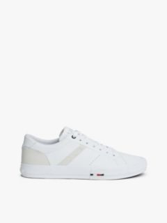Leather Mixed Texture Trainers — White 1