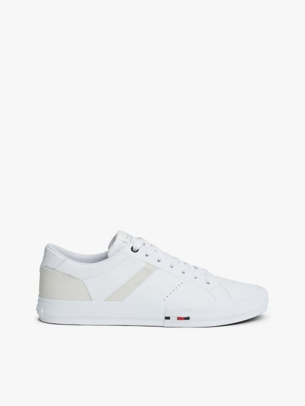 Leather Mixed Texture Trainers — White