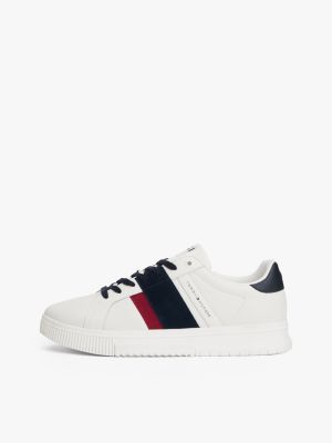 baskets multitextures à semelle crantée blanc pour hommes tommy hilfiger