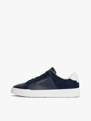 baskets en cuir multitextures bleu pour hommes tommy hilfiger