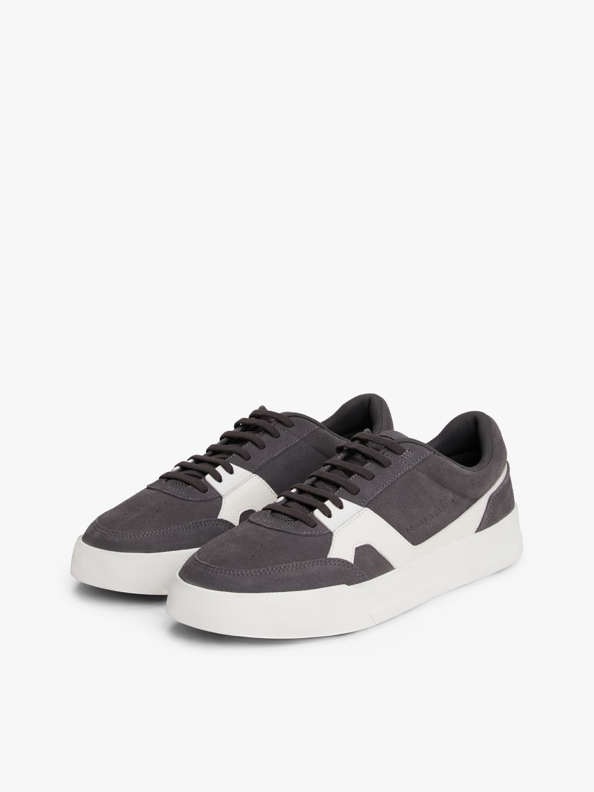 Suede Mixed Texture Court Trainers — Grey