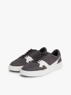 Suede Mixed Texture Court Trainers — Grey 2