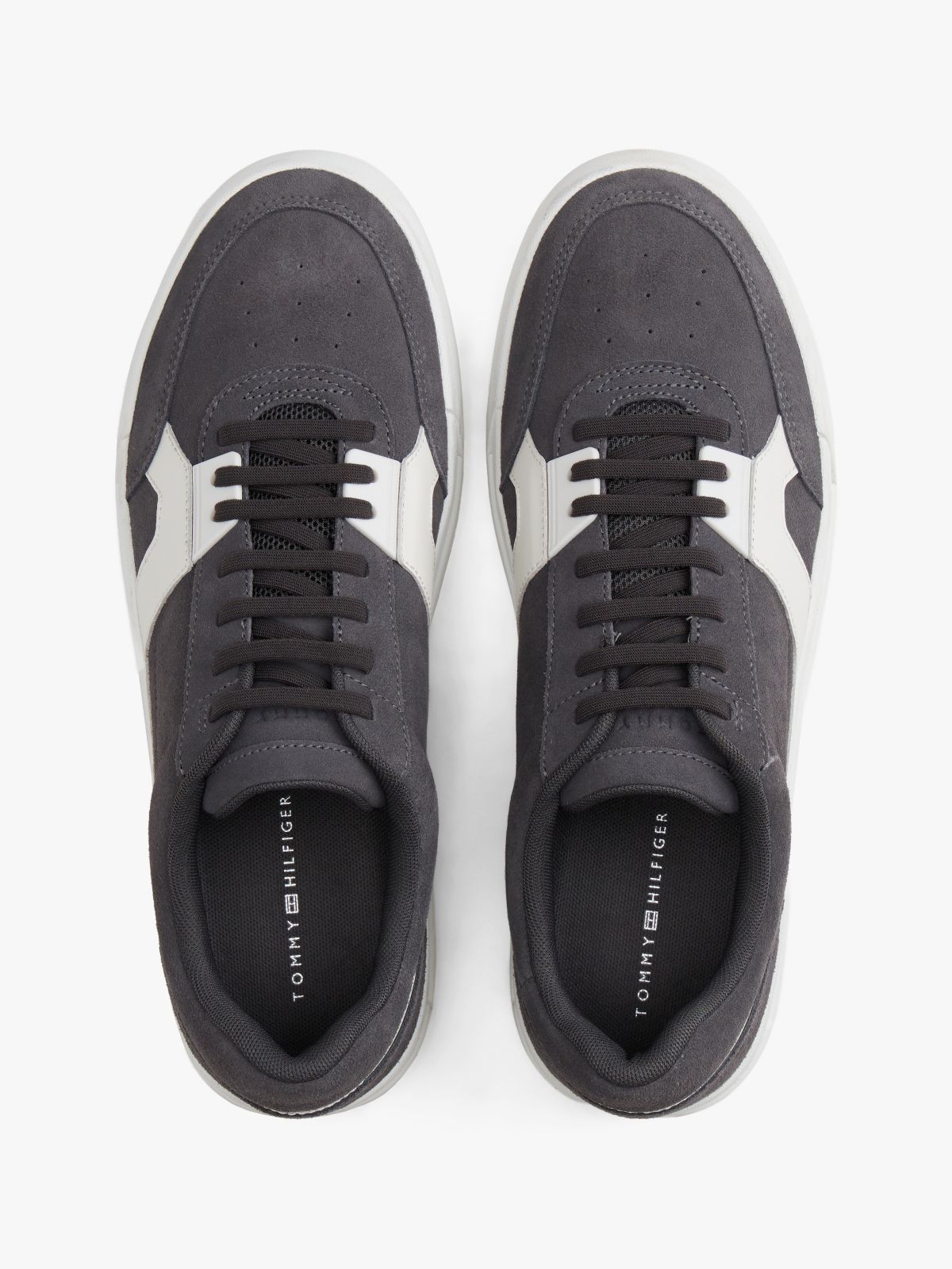 Suede Mixed Texture Court Trainers — Grey