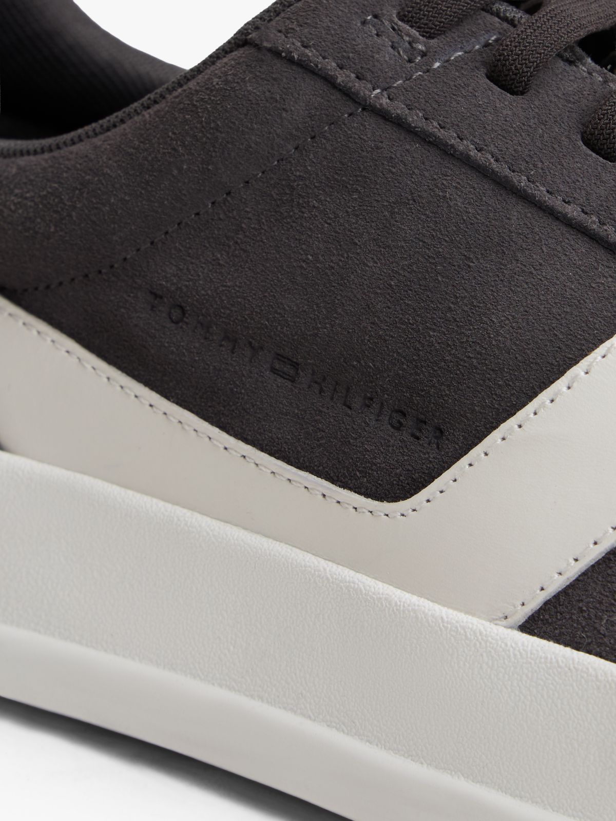 Suede Mixed Texture Court Trainers — Grey