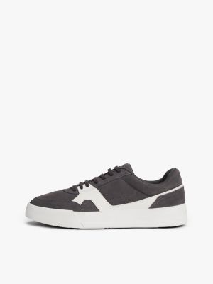 grey suede mixed texture court trainers for men tommy hilfiger