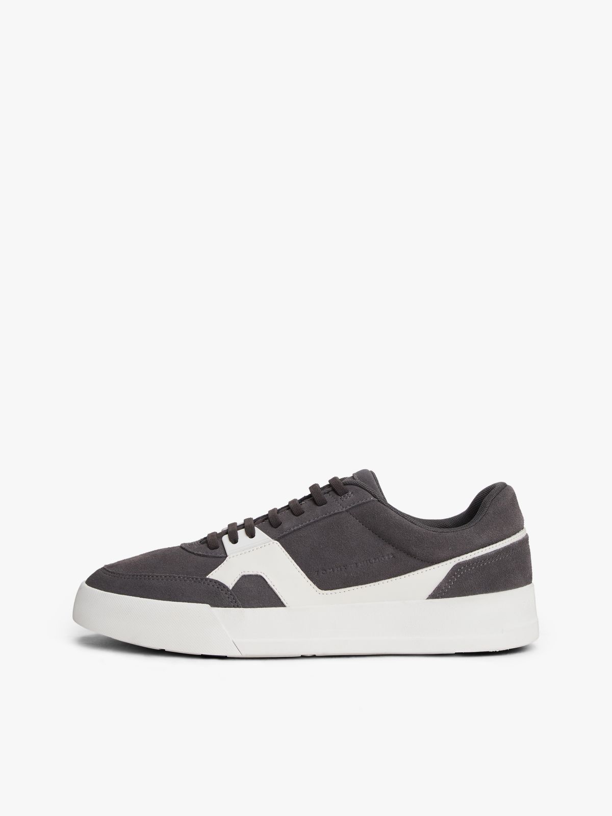 Suede Mixed Texture Court Trainers — Grey