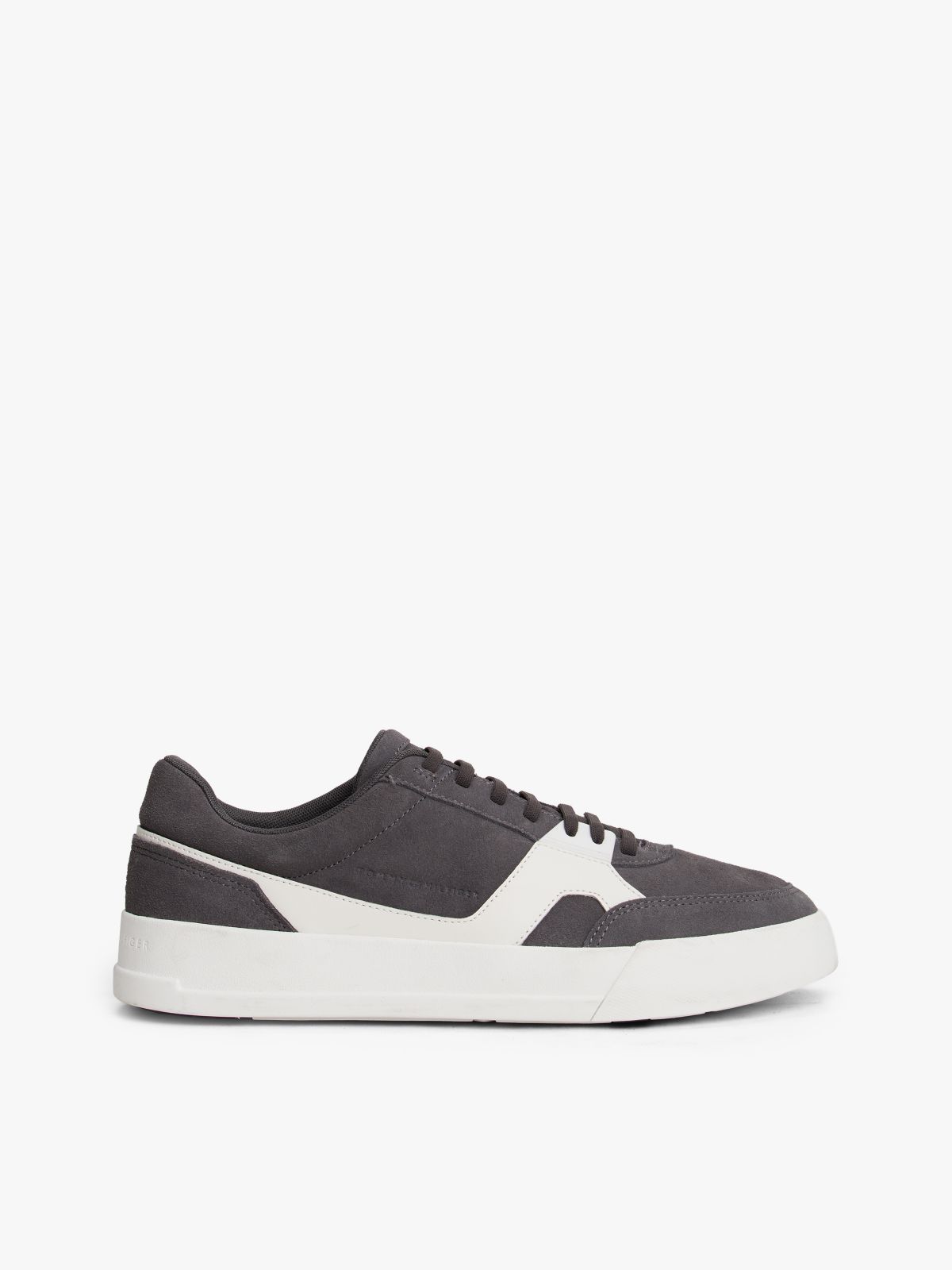 Suede Mixed Texture Court Trainers — Grey