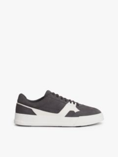 Suede Mixed Texture Court Trainers — Grey 1