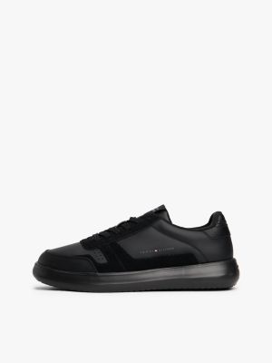 baskets en cuir à semelle finement crantée noir pour hommes tommy hilfiger