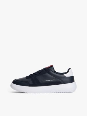 blue leather fine-cleat trainers for men tommy hilfiger
