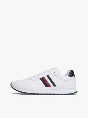 sneakers signature con nastro iconico e pelle bianco da uomini tommy hilfiger