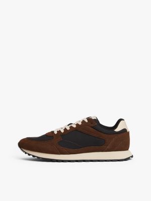 multi suede cleat mixed texture trainers for men tommy hilfiger