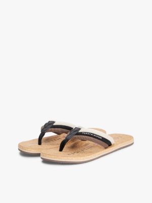 beige;multi cork footbed flip-flops for men tommy hilfiger