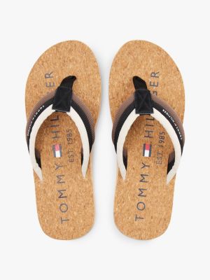 beige;multi cork footbed flip-flops for men tommy hilfiger