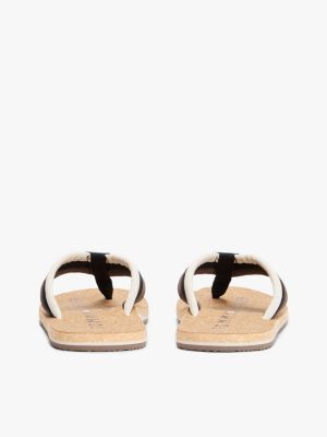 beige;multi cork footbed flip-flops for men tommy hilfiger