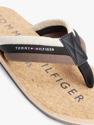 beige;multi cork footbed flip-flops for men tommy hilfiger