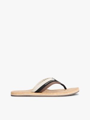 beige;multi cork footbed flip-flops for men tommy hilfiger
