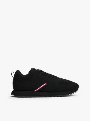 black contrast texture knit trainers for men tommy hilfiger