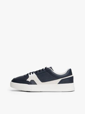 blue leather mixed texture court trainers for men tommy hilfiger