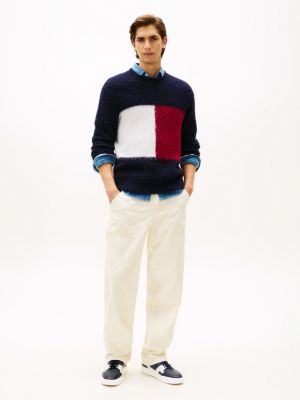 blue leather mixed texture court trainers for men tommy hilfiger
