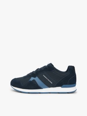 blue suede mixed texture trainers for men tommy hilfiger
