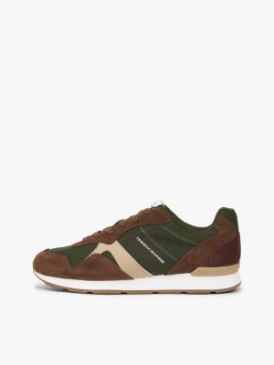 green suede mixed texture trainers for men tommy hilfiger