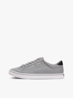 grey canvas embossed trainers for men tommy hilfiger