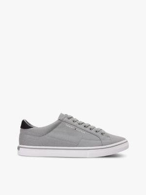 grey canvas embossed trainers for men tommy hilfiger