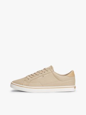 sneakers in tela con logo in rilievo khaki da uomini tommy hilfiger