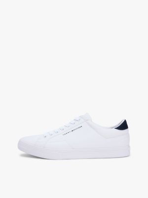 white canvas embossed trainers for men tommy hilfiger