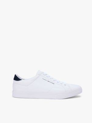 white canvas embossed trainers for men tommy hilfiger